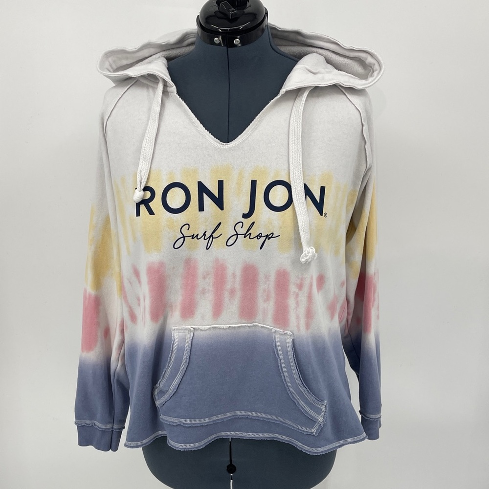 Ocean Drive RON JON White and Blue Tie-Dye Hoodie WOMENS SIZE L